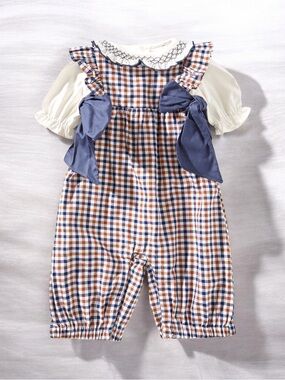 NWT Edgehill Collection Baby Girls Side-Tie Long Sleeve Plaid Romper 6M